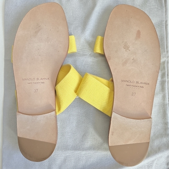 New Manolo Blahnik Tituba Buckle Dual Band Fabric Linen Sandals 7 US/37 IT - Picture 10 of 10